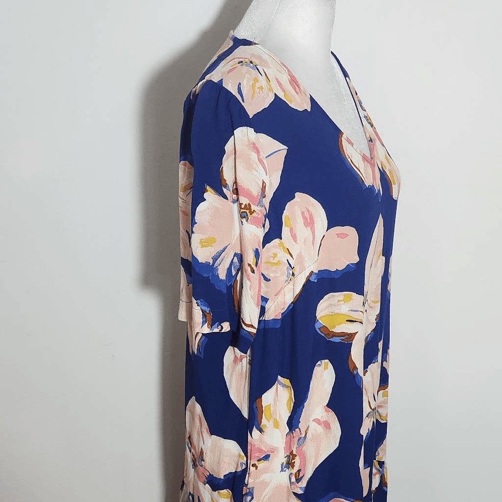 a new day Blue Floral Mini Shift Dress with Ruffle Hemline Size Small Easter Dre