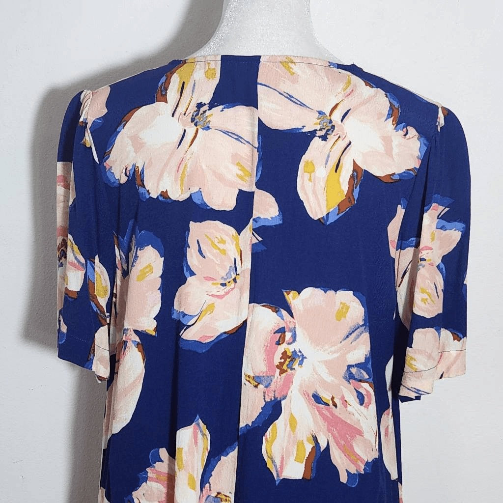 a new day Blue Floral Mini Shift Dress with Ruffle Hemline Size Small Easter Dre