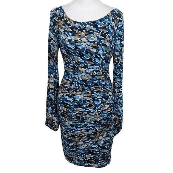 Laundry By Shelli Segal Tan and Blue Sheath Dress Size 2 Wedding Guest Dress