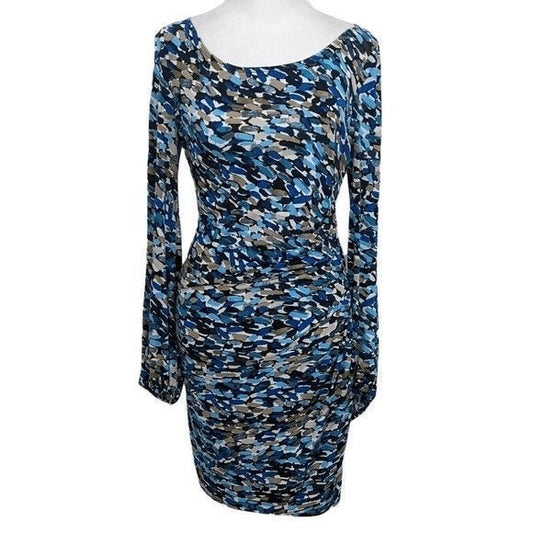 Laundry By Shelli Segal Tan and Blue Sheath Dress Size 2 Wedding Guest Dress