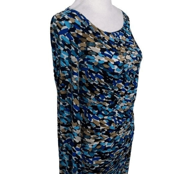 Laundry By Shelli Segal Tan and Blue Sheath Dress Size 2 Wedding Guest Dress