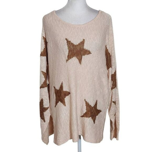 Kori Brown Star Sweater Size Large Oversized Blush and Brown Sweater New