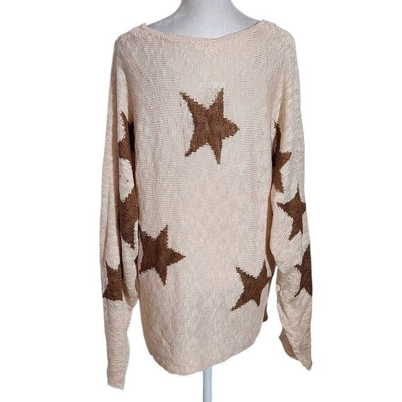 Kori Brown Star Sweater Size Large Oversized Blush and Brown Sweater New