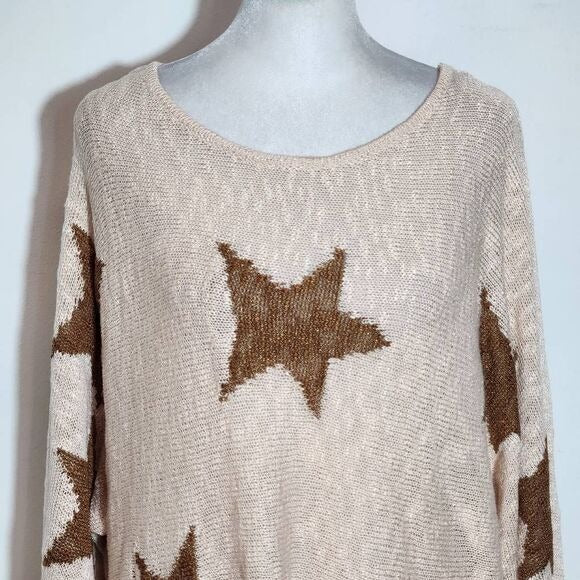 Kori Brown Star Sweater Size Large Oversized Blush and Brown Sweater New