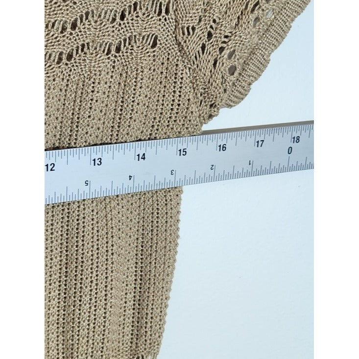 Almost Famous Fitted Tan Open Weave Knit Midi Dress Short Sleeve Size Large NWOT