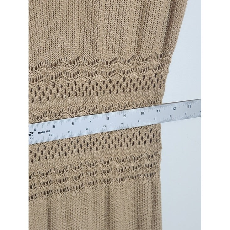 Almost Famous Fitted Tan Open Weave Knit Midi Dress Short Sleeve Size Large NWOT