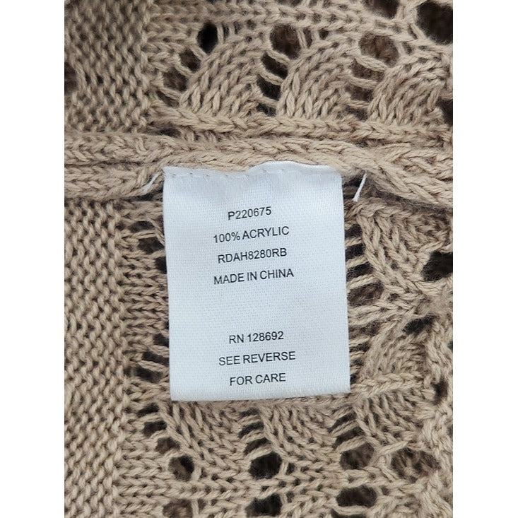 Almost Famous Fitted Tan Open Weave Knit Midi Dress Short Sleeve Size Large NWOT