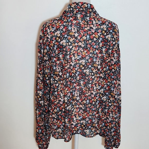 SHEIN Black Floral Button Down Blouse Size Medium