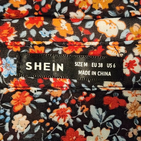 SHEIN Black Floral Button Down Blouse Size Medium