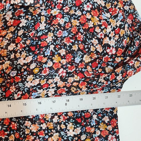 SHEIN Black Floral Button Down Blouse Size Medium