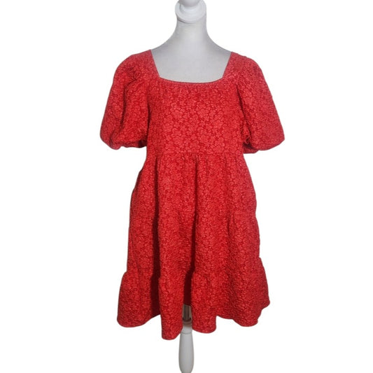 Southern Grace Red Textured Puffy Sleeve Mini Dress Size Medium