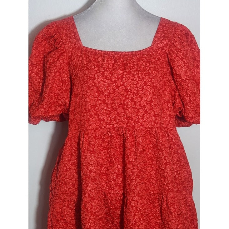 Southern Grace Red Textured Puffy Sleeve Mini Dress Size Medium