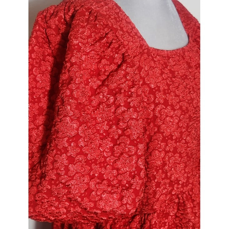 Southern Grace Red Textured Puffy Sleeve Mini Dress Size Medium