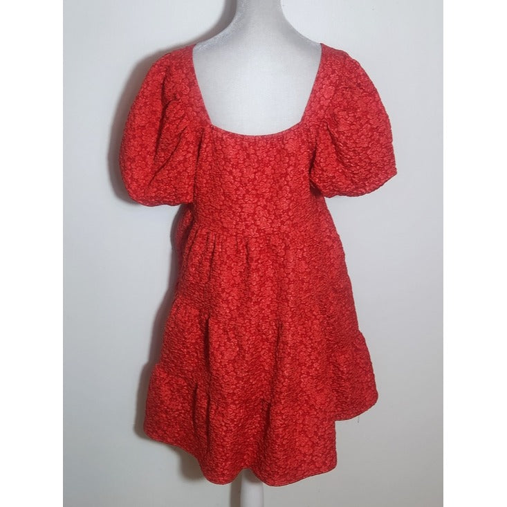 Southern Grace Red Textured Puffy Sleeve Mini Dress Size Medium