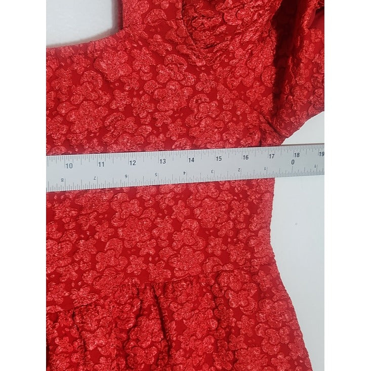 Southern Grace Red Textured Puffy Sleeve Mini Dress Size Medium