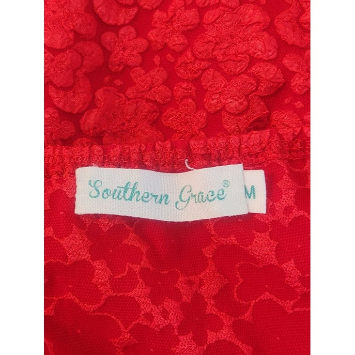 Southern Grace Red Textured Puffy Sleeve Mini Dress Size Medium