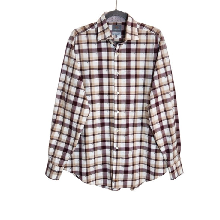Thomas Dean Burgundy Plaid Button Up Shirt Size XL