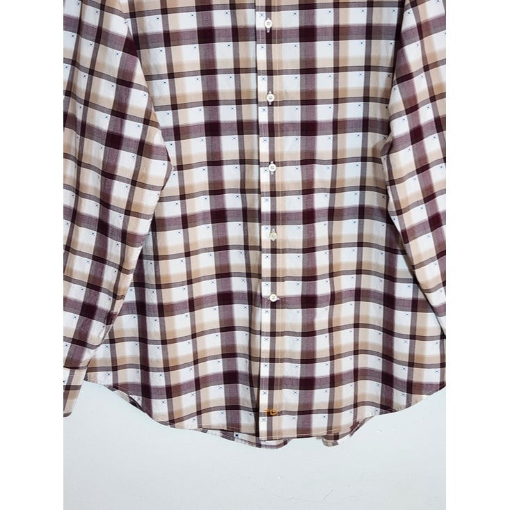 Thomas Dean Burgundy Plaid Button Up Shirt Size XL