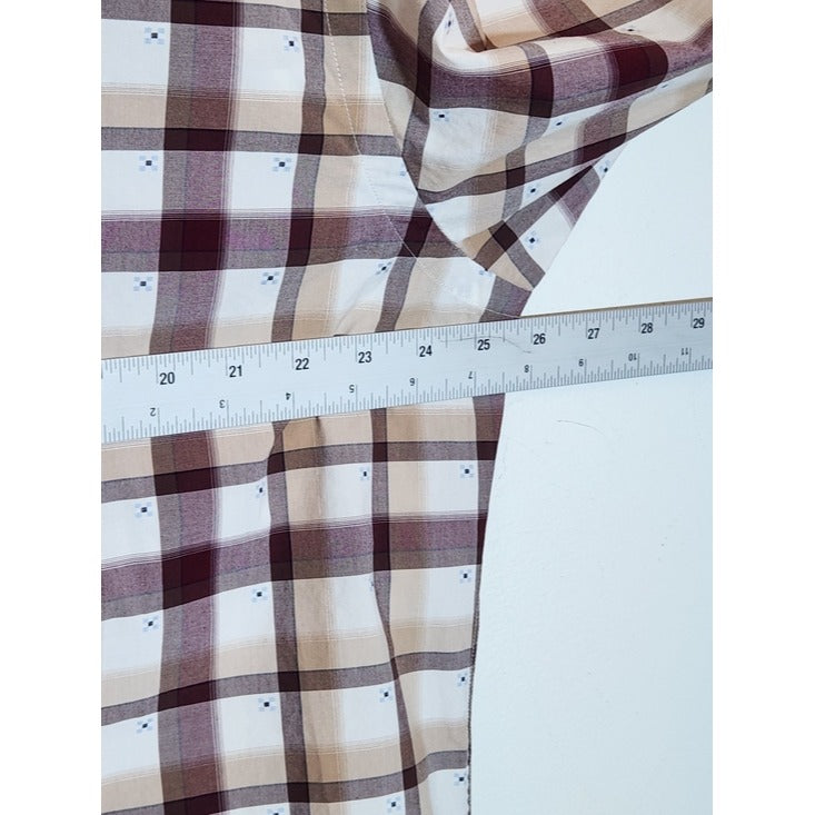 Thomas Dean Burgundy Plaid Button Up Shirt Size XL