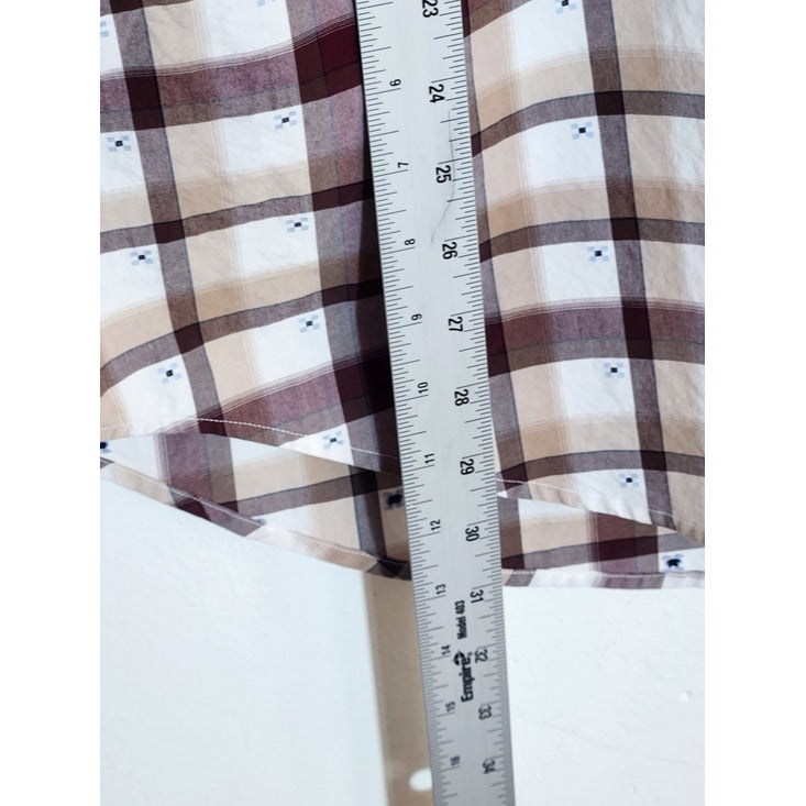 Thomas Dean Burgundy Plaid Button Up Shirt Size XL