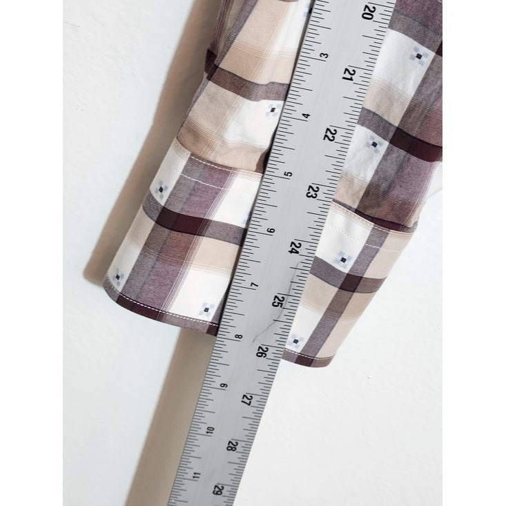 Thomas Dean Burgundy Plaid Button Up Shirt Size XL