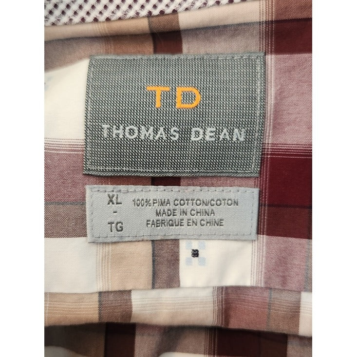 Thomas Dean Burgundy Plaid Button Up Shirt Size XL