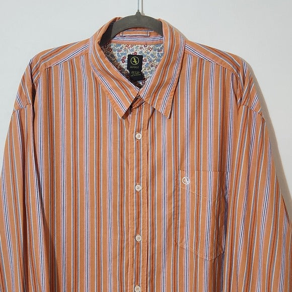Aigle Orange and Blue Striped Button Down Shirt Size XXL Orange Stripe Shirt