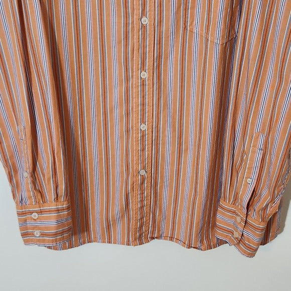 Aigle Orange and Blue Striped Button Down Shirt Size XXL Orange Stripe Shirt
