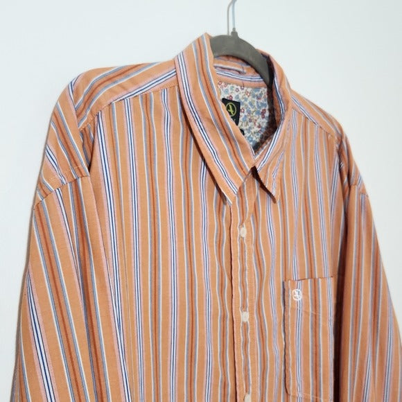 Aigle Orange and Blue Striped Button Down Shirt Size XXL Orange Stripe Shirt