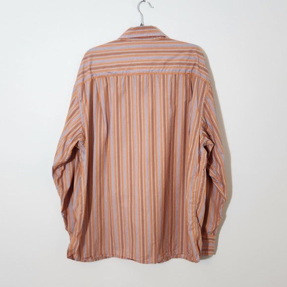 Aigle Orange and Blue Striped Button Down Shirt Size XXL Orange Stripe Shirt