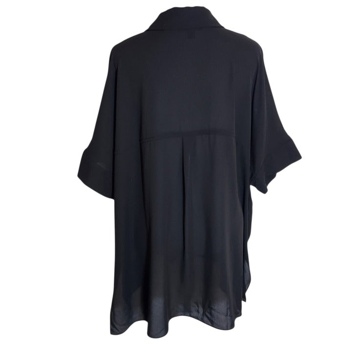 Alfani Black Oversized Short Sleeve Button-Up Tunic Blouse Size Medium