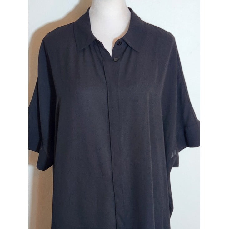 Alfani Black Oversized Short Sleeve Button-Up Tunic Blouse Size Medium