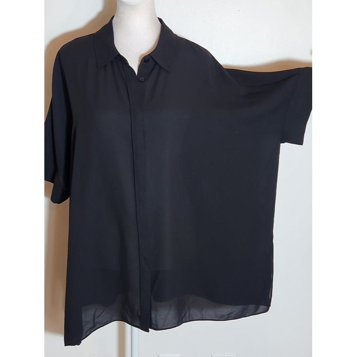 Alfani Black Oversized Short Sleeve Button-Up Tunic Blouse Size Medium