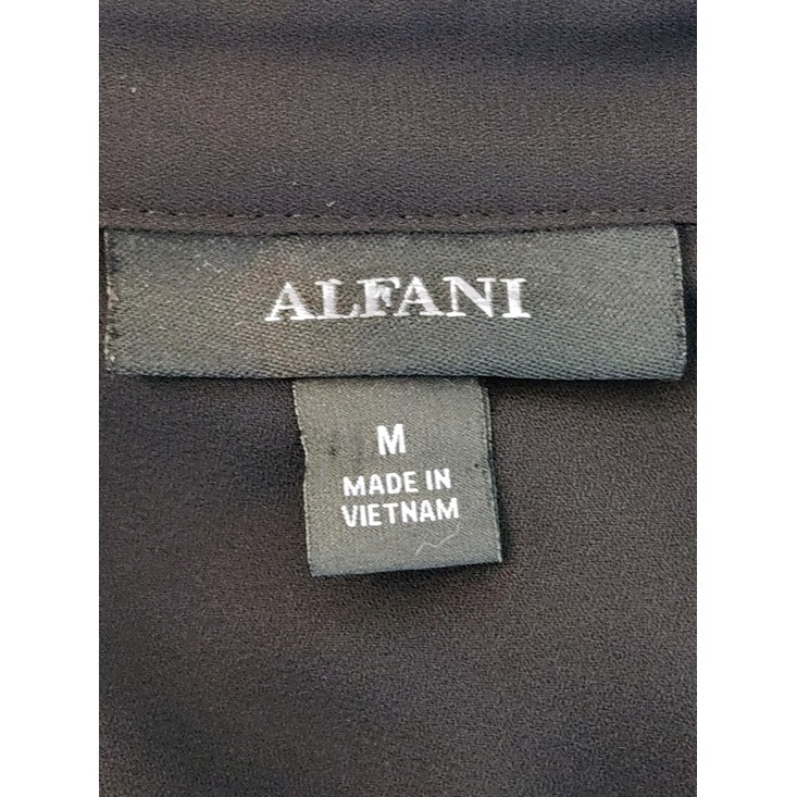 Alfani Black Oversized Short Sleeve Button-Up Tunic Blouse Size Medium