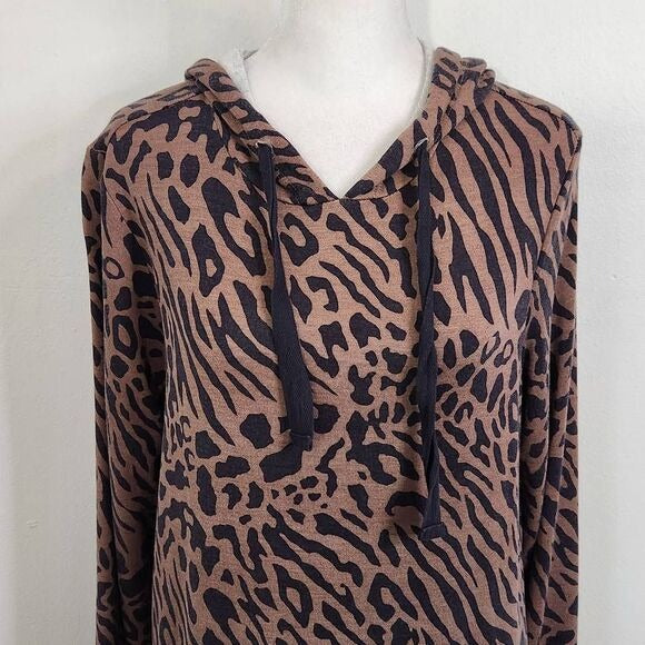 All Worthy Animal Print Hoodie Size XXS Brown and Black Leopard Print Top