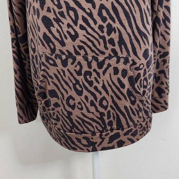 All Worthy Animal Print Hoodie Size XXS Brown and Black Leopard Print Top