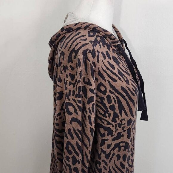 All Worthy Animal Print Hoodie Size XXS Brown and Black Leopard Print Top