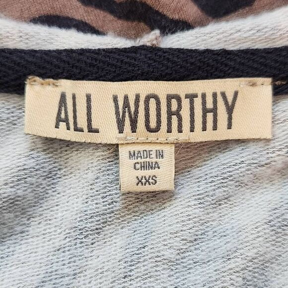 All Worthy Animal Print Hoodie Size XXS Brown and Black Leopard Print Top