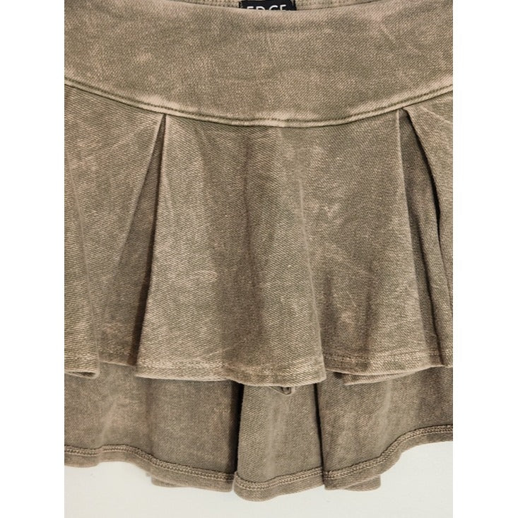 EDGEbyKS Brown Mineral Wash Pleated Mini Skort Y2K Size Medium