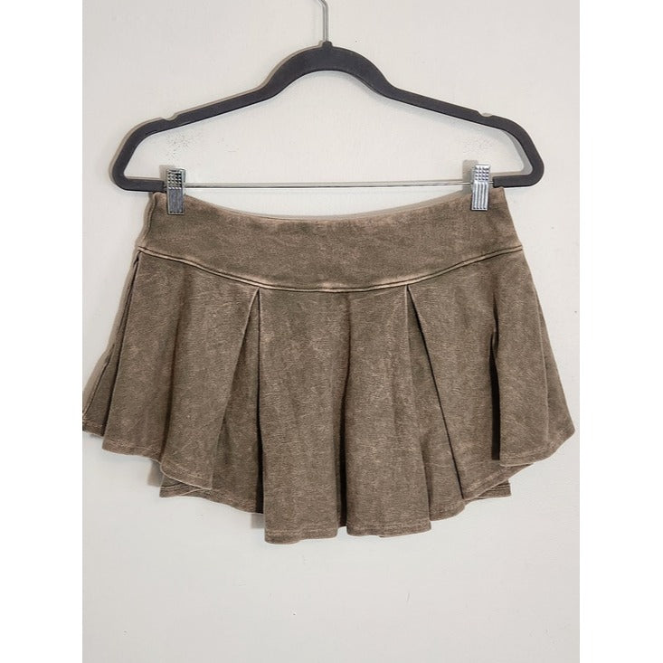 EDGEbyKS Brown Mineral Wash Pleated Mini Skort Y2K Size Medium