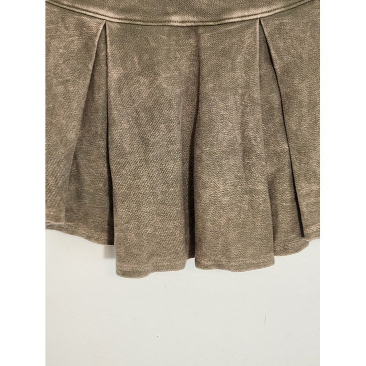 EDGEbyKS Brown Mineral Wash Pleated Mini Skort Y2K Size Medium