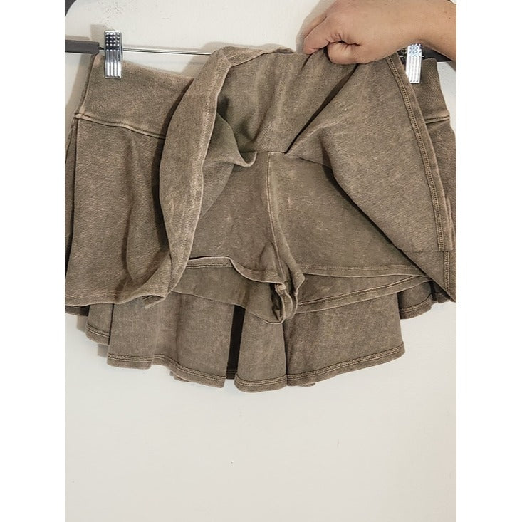 EDGEbyKS Brown Mineral Wash Pleated Mini Skort Y2K Size Medium