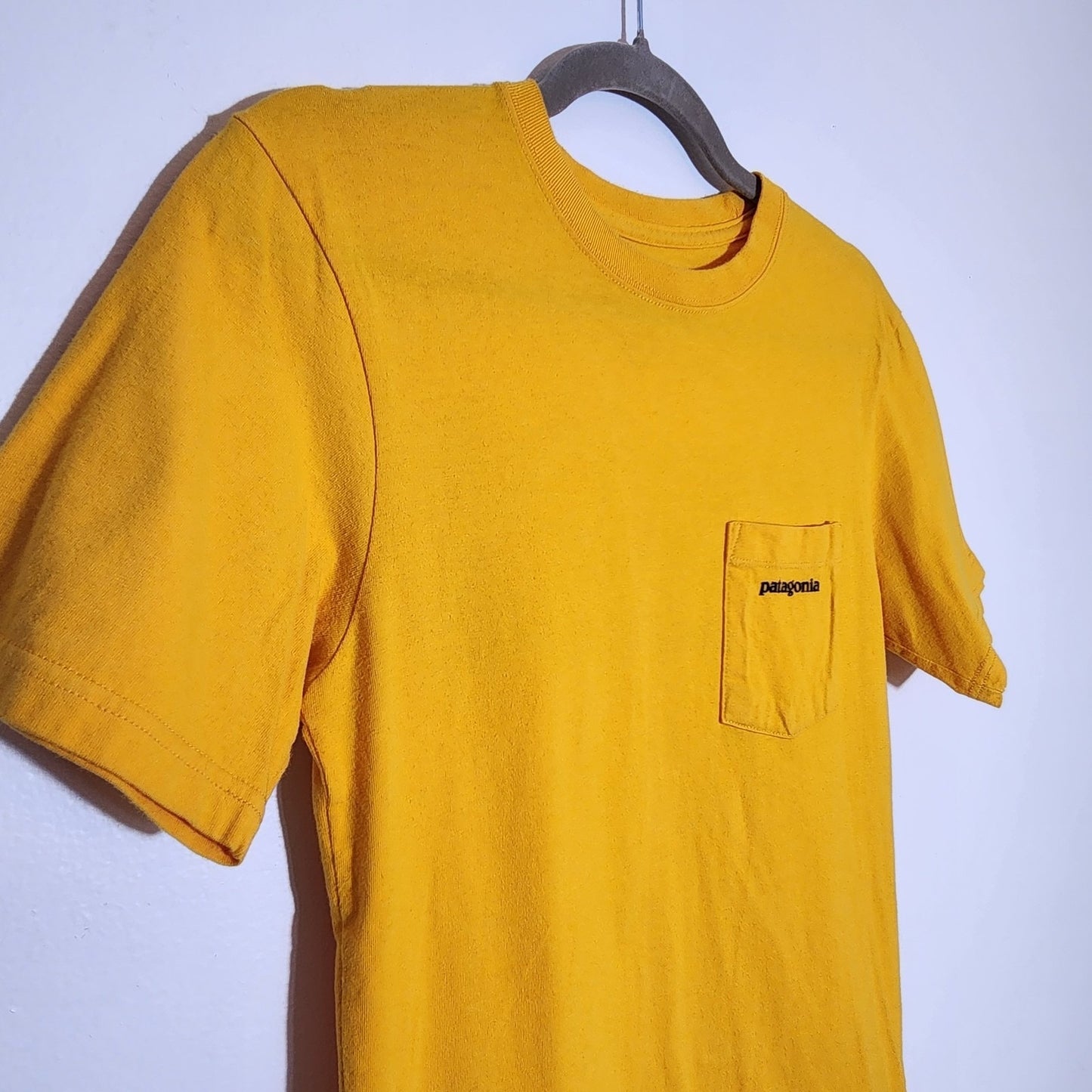 Patagonia Mens Yellow Pocket Tee Size XS Flaw