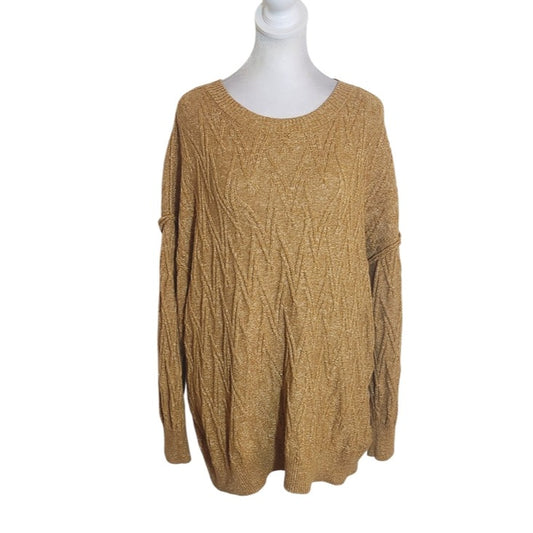 Wonderly Relaxed Fit Camel Cable Knit Sweater Size XL