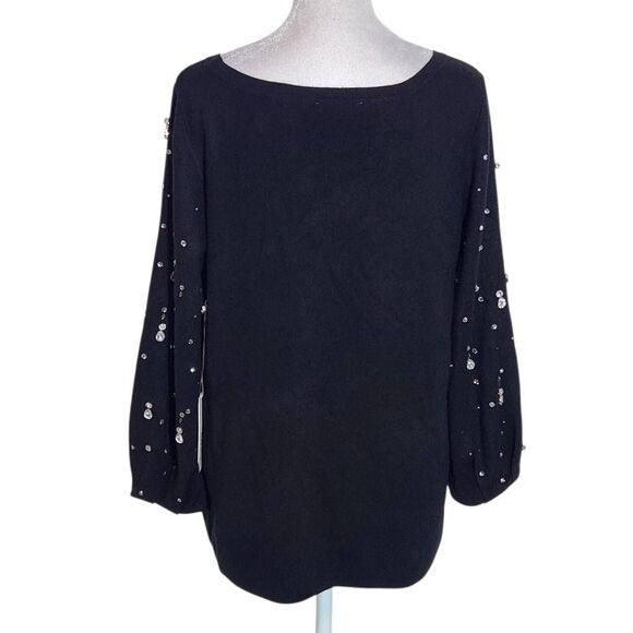 Chico's Black Drop Rhinestone Pullover Sweater Size Medium Rhinestone Top New
