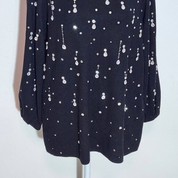 Chico's Black Drop Rhinestone Pullover Sweater Size Medium Rhinestone Top New