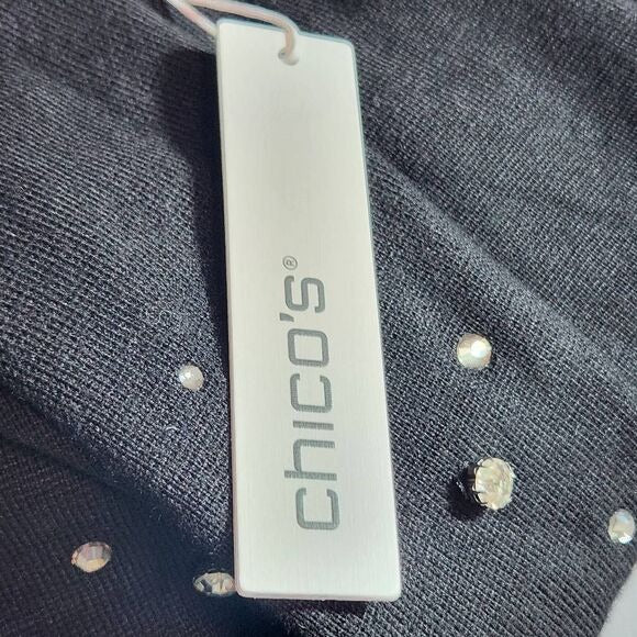 Chico's Black Drop Rhinestone Pullover Sweater Size Medium Rhinestone Top New