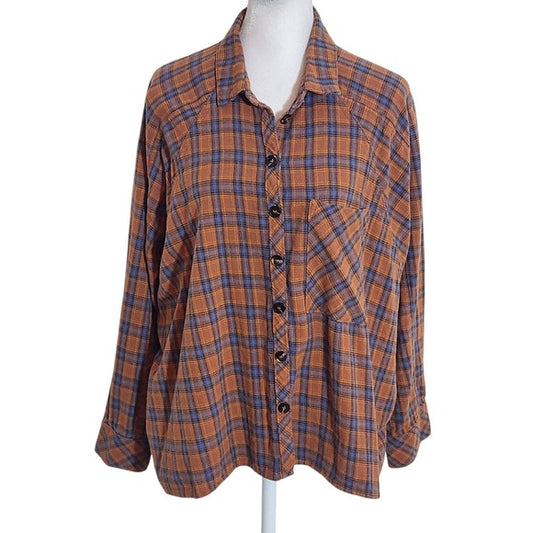 Peach Love Womens Brown Plaid Flannel Button-Up Size Medium