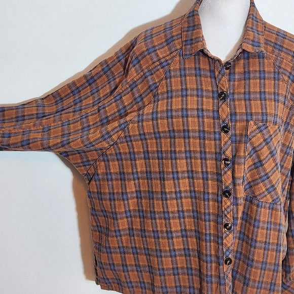 Peach Love Womens Brown Plaid Flannel Button-Up Size Medium