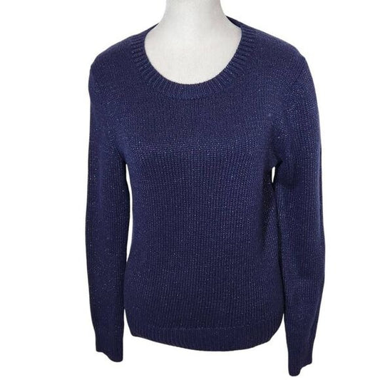 Gap Navy Crew Neck Sweater with Silver Metallic Thread Accents Size Small, New